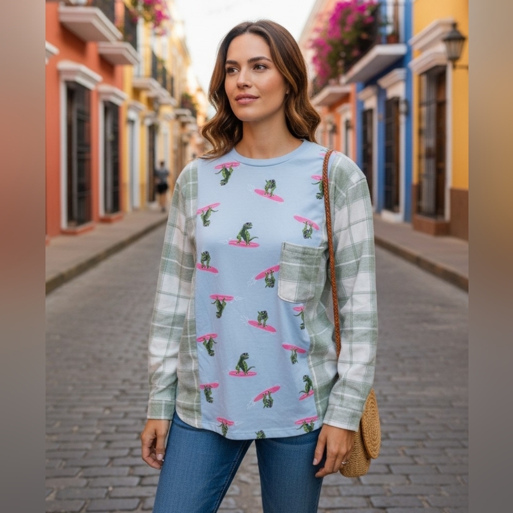 Repurposed Rexy Surfing/Fannel Long Sleeve Tee